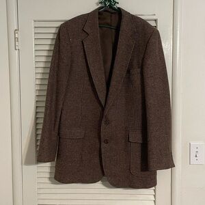 Haggar Wool Brown Black Plaid Tweed Blazer 42L